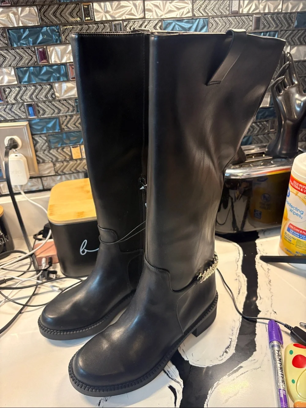a new day Black Over-The-Knee Chain Detail Riding Boots